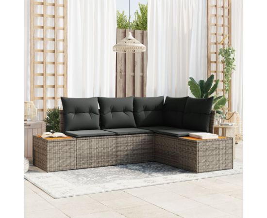 vidaXL 4-częściowy zestaw sof ogrodowych z poduszkami szary polirattan akacja Dārza mēbeļu komplekti