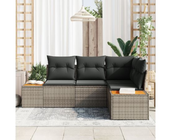 vidaXL 4-częściowy zestaw sof ogrodowych z poduszkami szary polirattan akacja Dārza mēbeļu komplekti