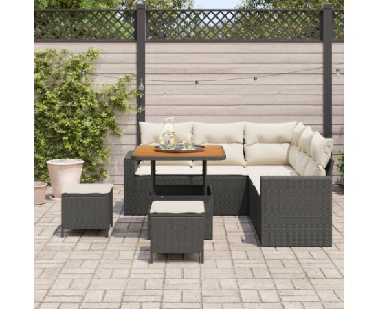 Vidaxl 8-częściowy zestaw sof ogrodowych z poduszkami Czarny Polirattan Akacja Dārza mēbeļu komplekti