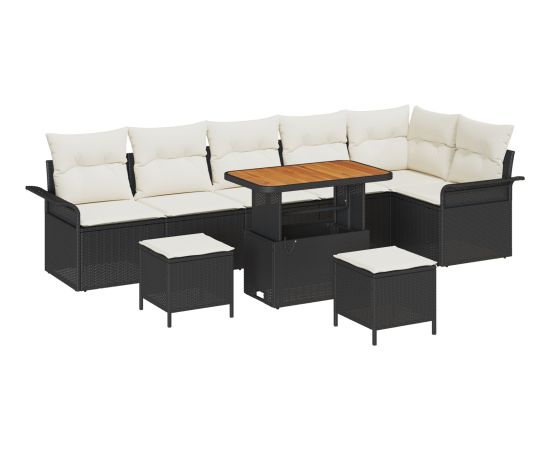 vidaXL 9-częściowy Zestaw Sof Ogrodowych z Poduszkami Czarny Polirattan Akacja Dārza mēbeļu komplekti