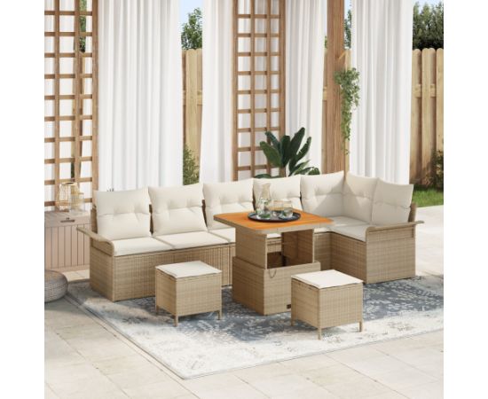 Vidaxl Zestaw 9 elementów sof ogrodowych z poduszkami Beżowy Polirattan Akacja Dārza mēbeļu komplekti