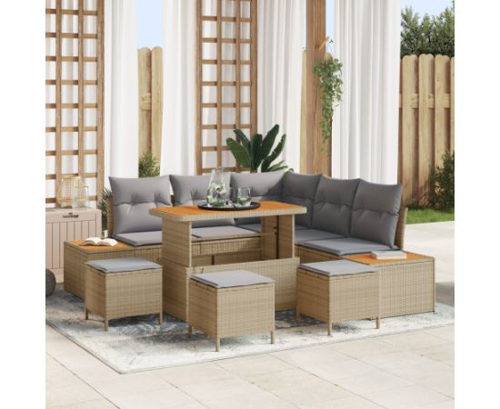 vidaXL Zestaw sof ogrodowych 9 części z poduszkami Beżowy Polirattan Akacja Dārza mēbeļu komplekti