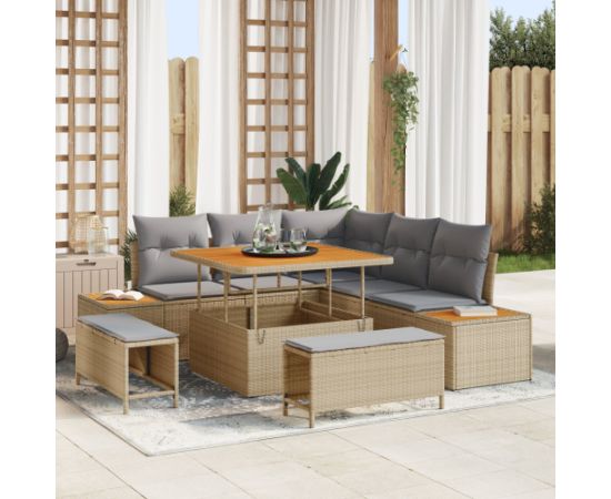 vidaXL 8-częściowy Zestaw Sofowy Ogrodowy z Poduszkami Beżowy Polirattan Akacja Dārza mēbeļu komplekti