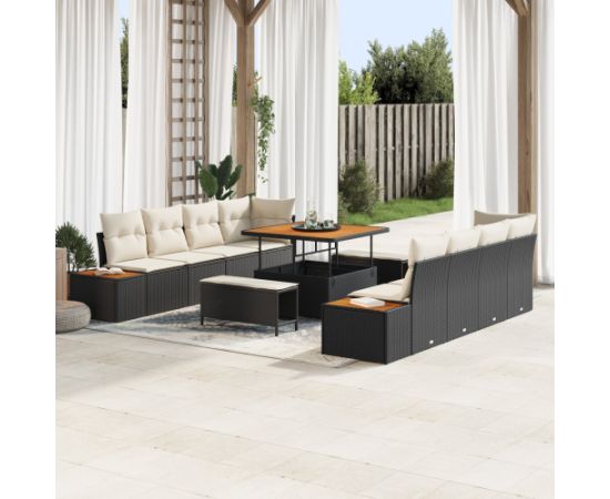 vidaXL Zestaw Sof Ogrodowych 11 Części z Poduszkami Czarny Polirattan Akacja Dārza mēbeļu komplekti