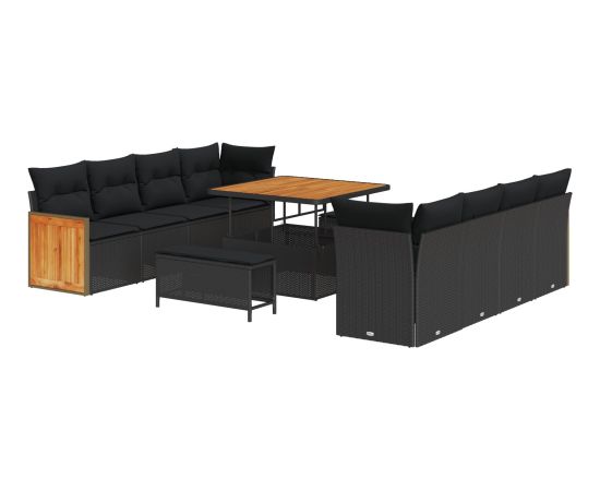 vidaXL 11-częściowy zestaw sof ogrodowych z poduszkami czarny polirattan akacjowy Dārza mēbeļu komplekti