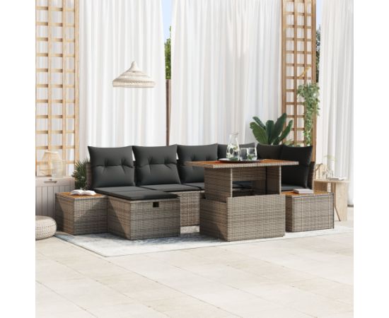 vidaXL 7 Częściowy Zestaw Sof Ogrodowych Z Poduszkami Szary Polirattan Akacja Dārza mēbeļu komplekti