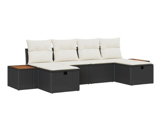 Vidaxl Zestaw 6-elementowy sof ogrodowych z poduszkami Czarny Polirattan Dārza mēbeļu komplekti