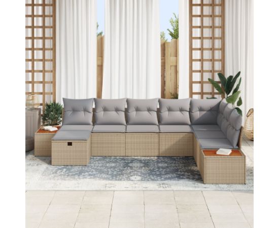 vidaXL 8-częściowy zestaw sof ogrodowych z poduszkami beżowy polirattan Dārza mēbeļu komplekti