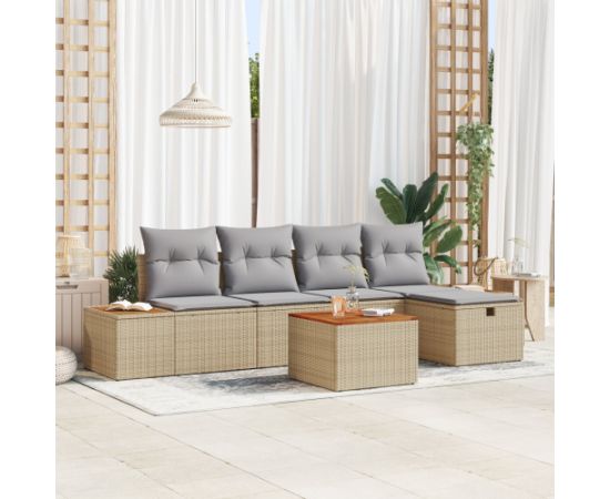 vidaXL 6-częściowy zestaw sof ogrodowych z poduszkami w beżowym polirattanie Dārza mēbeļu komplekti