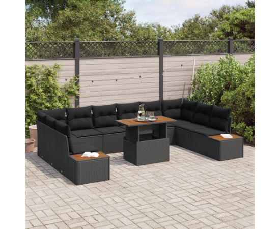 Vidaxl Zestaw 11 elementów sof ogrodowych z poduszkami czarny polirattan Dārza mēbeļu komplekti