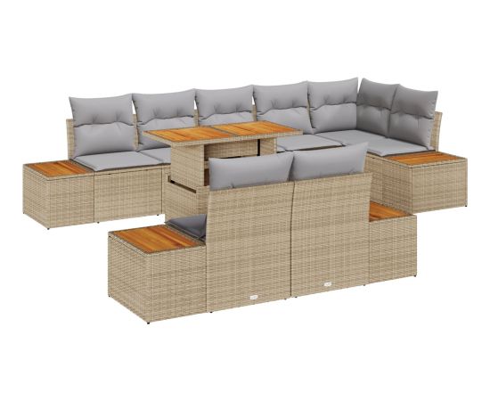 vidaXL 9-elementowy zestaw sofy ogrodowej z poduszkami beżowy poli rattan Dārza mēbeļu komplekti