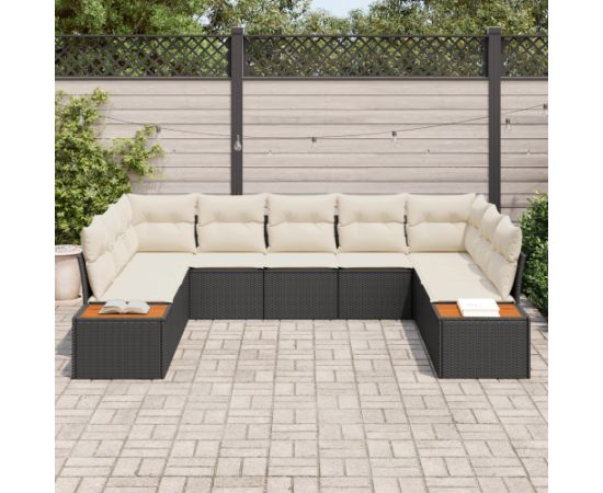 vidaXL 5-częściowy zestaw sof ogrodowych z poduszkami czarny polirattan akacja Dārza mēbeļu komplekti