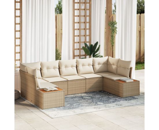 vidaXL 7-częściowy zestaw sof ogrodowych z poduszkami beżowymi z polirattanu Dārza mēbeļu komplekti