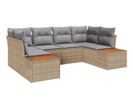 vidaXL 6-częściowy Zestaw Sof Ogrodowych z Poduszkami Beżowy Poli Rattan Akacja Dārza mēbeļu komplekti