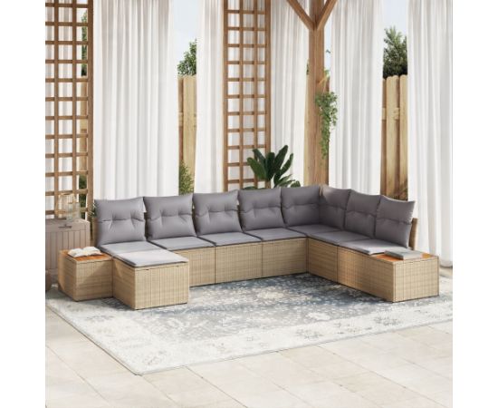 vidaXL 8-częściowy zestaw sof ogrodowych z poduszkami w beżowym polirattanie Dārza mēbeļu komplekti