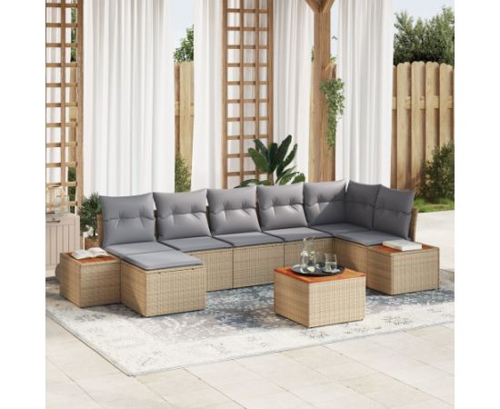 vidaXL 8-częściowy zestaw sof ogrodowych z poduszkami Beżowy Polirattan Akacja Dārza mēbeļu komplekti