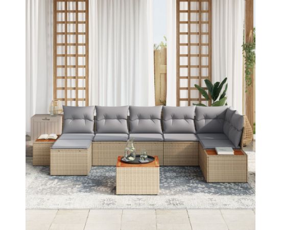 vidaXL 8-częściowy zestaw sof ogrodowych z poduszkami Beżowy Polirattan Akacja Dārza mēbeļu komplekti