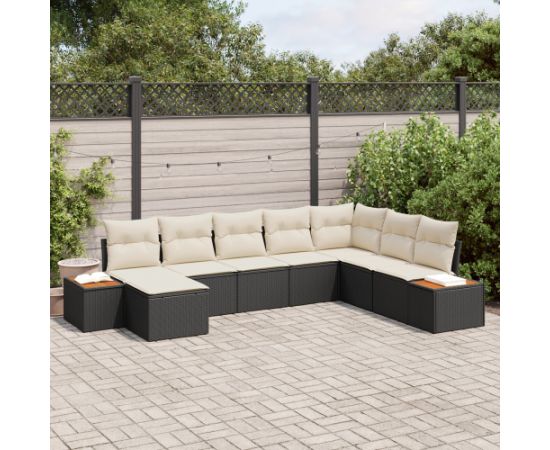 Zestaw 8-elementowy sofy ogrodowej vidaXL z poduszkami czarny rattan akacjowy Dārza mēbeļu komplekti