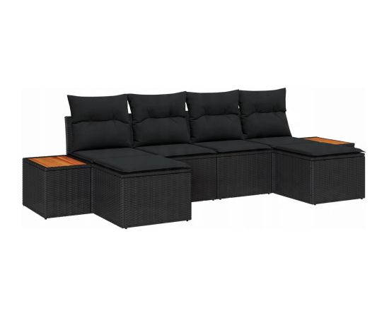 Vidaxl 6-częściowy zestaw sof ogrodowych z poduszkami czarny polirattan akacja Dārza mēbeļu komplekti