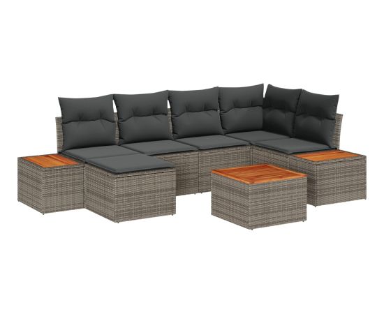 vidaXL 7-elementowy zestaw sof ogrodowych z poduszkami Szary Poli Rattan Akacja Dārza mēbeļu komplekti