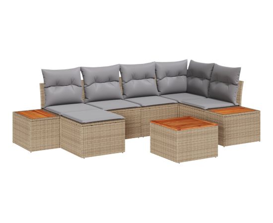 7-częściowy zestaw sof ogrodowych vidaXL z poduszkami Beżowy Polirattan Akacja Dārza mēbeļu komplekti