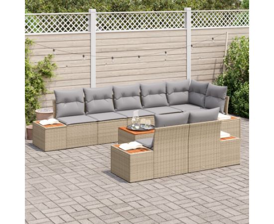 vidaXL Beżowy Zestaw Sofy Ogrodowej z Poduszkami 9 Elementów Polirattan Dārza mēbeļu komplekti