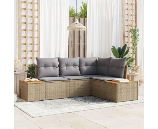 Vidaxl 4-częściowy zestaw sof ogrodowych z poduszkami Beżowy Poli Rattan Akacja Dārza mēbeļu komplekti