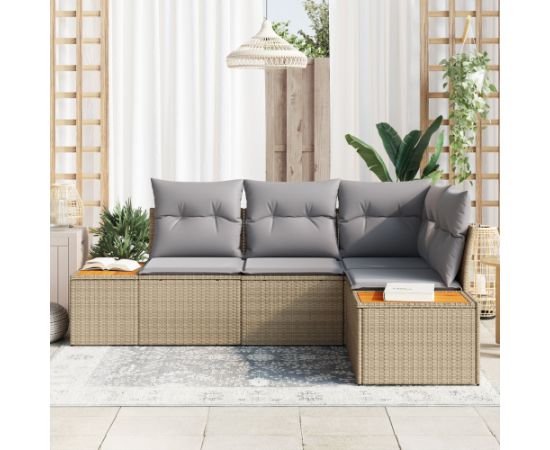 Vidaxl 4-częściowy zestaw sof ogrodowych z poduszkami Beżowy Poli Rattan Akacja Dārza mēbeļu komplekti