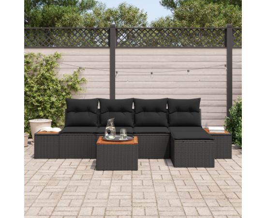 Vidaxl Zestaw 6-częściowy sof ogrodowych z poduszkami czarny polirattan akacja Dārza mēbeļu komplekti