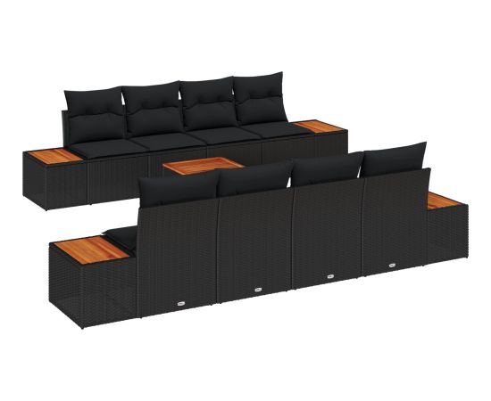 vidaXL 9-elementowy zestaw sofy ogrodowej z poduszkami czarny poli rattan akacja Dārza mēbeļu komplekti