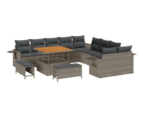 vidaXL Zestaw kanap ogrodowych 13 elementów z poduszkami szary rattan akacjowy Dārza mēbeļu komplekti