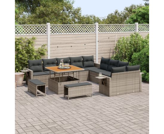 vidaXL Zestaw kanap ogrodowych 13 elementów z poduszkami szary rattan akacjowy Dārza mēbeļu komplekti