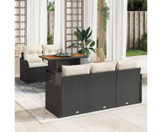 Vidaxl 6-częściowy zestaw sof ogrodowych z poduszkami, czarny rattan PE Dārza mēbeļu komplekti