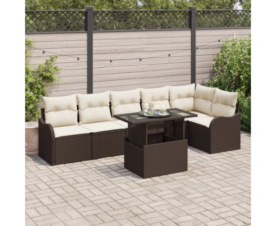 vidaXL 7-elementowy zestaw sof ogrodowych z poduszkami brązowy polirattan Dārza mēbeļu komplekti