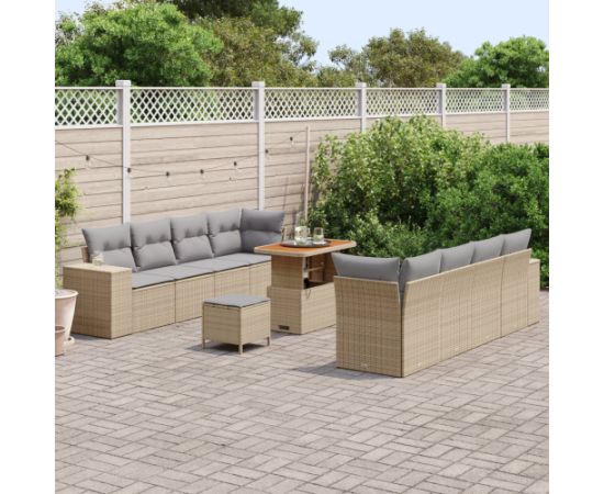 vidaXL 11-częściowy zestaw sof ogrodowych z poduszkami beżowy polirattan akacja Dārza mēbeļu komplekti