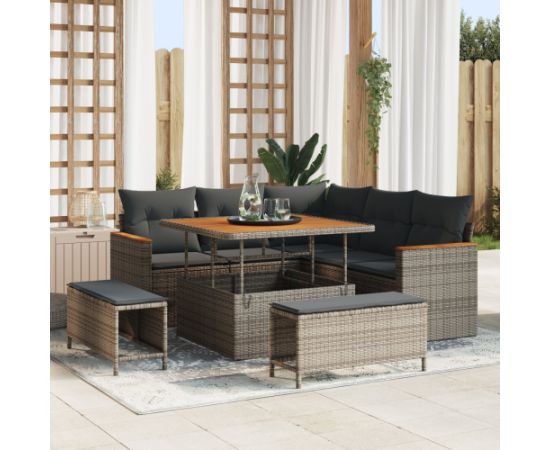 Vidaxl 8-częściowy zestaw sof ogrodowych z poduszkami szary polirattan akacjowy Dārza mēbeļu komplekti