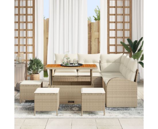 Zestaw 9-elementowy kanap ogrodowych vidaXL z poduszkami Beżowy Polirattan Akacja Dārza mēbeļu komplekti