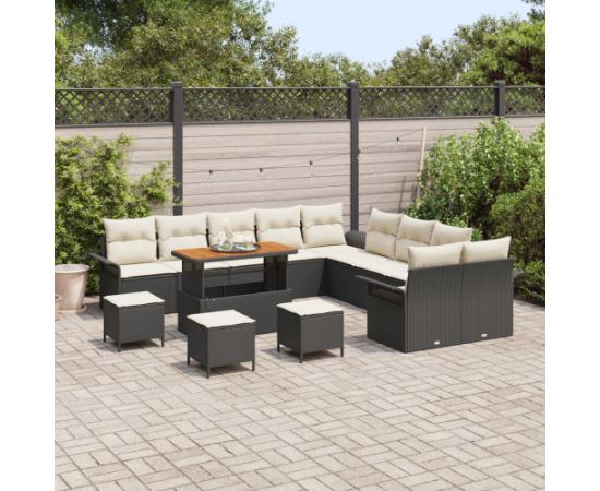 vidaXL 14-częściowy Zestaw Sofowy do Ogrodu z Poduszkami Czarny Polirattan Akacja Dārza mēbeļu komplekti