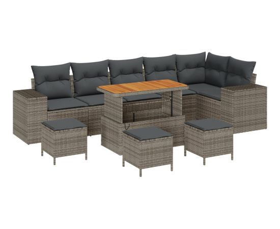 vidaXL Zestaw Sof Ogrodowych 10 Elementów z Poduszkami Szary Polirattan Akacja Dārza mēbeļu komplekti