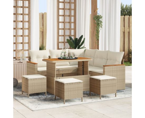 vidaXL 9-elementowy zestaw sof ogrodowych z poduszkami beżowy poli rattan akacja Dārza mēbeļu komplekti