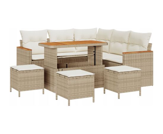 vidaXL 9-elementowy zestaw sof ogrodowych z poduszkami beżowy poli rattan akacja Dārza mēbeļu komplekti