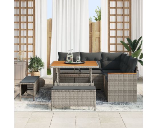 vidaXL 8-elementowy zestaw sof ogrodowych z poduszkami szary polirattan akacja Dārza mēbeļu komplekti