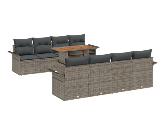 vidaXL 9-elementowy zestaw sofy ogrodowej z poduszkami szary polirattan Dārza mēbeļu komplekti