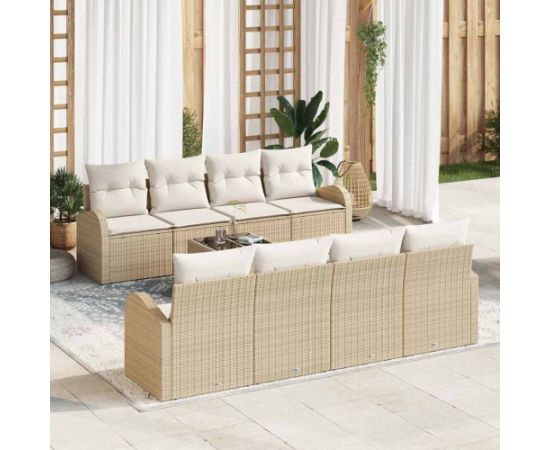 vidaXL 9-częściowy zestaw sof ogrodowych z poduszkami Beżowy Polirattan Dārza mēbeļu komplekti