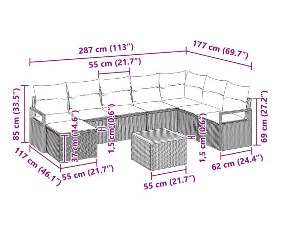 Vidaxl 9-Elementowy zestaw sof ogrodowych z poduszkami Beżowy Polirattan Akacja Dārza mēbeļu komplekti