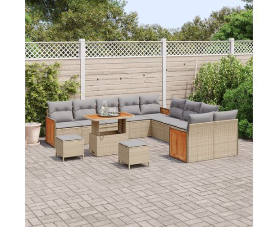 Zestaw Sof Ogrodowych vidaXL 13 Elementów z Poduszkami Beżowy Polirattan Akacja Dārza mēbeļu komplekti