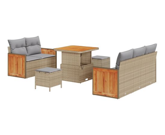 vidaXL Zestaw 8-częściowy sof ogrodowych z poduszkami Beżowy Polirattan Akacja Dārza mēbeļu komplekti