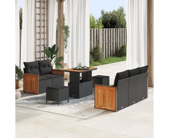 vidaXL 8-częściowy zestaw sof ogrodowych z poduszkami czarny polirattan akacja Dārza mēbeļu komplekti