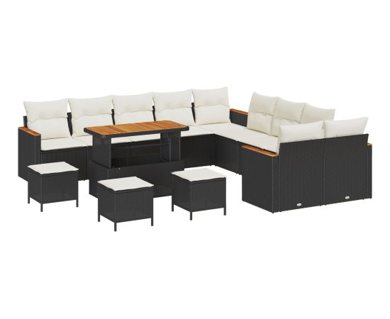 vidaXL 14-elementowy zestaw sof ogrodowych z poduszkami czarny polirattan akacja Dārza mēbeļu komplekti