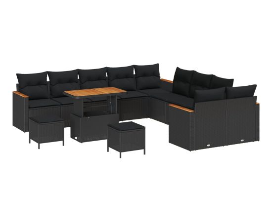 vidaXL 13-częściowy zestaw sof ogrodowych z poduszkami czarny polirattan akacja Dārza mēbeļu komplekti